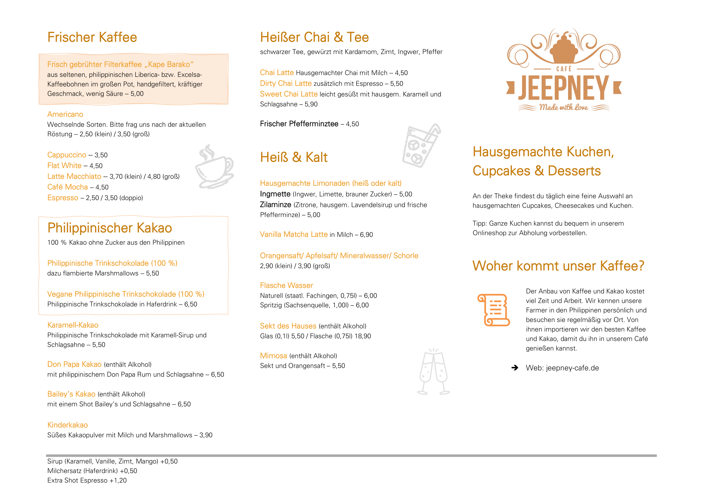 Jeepney Cafe Speisekarte Getränke